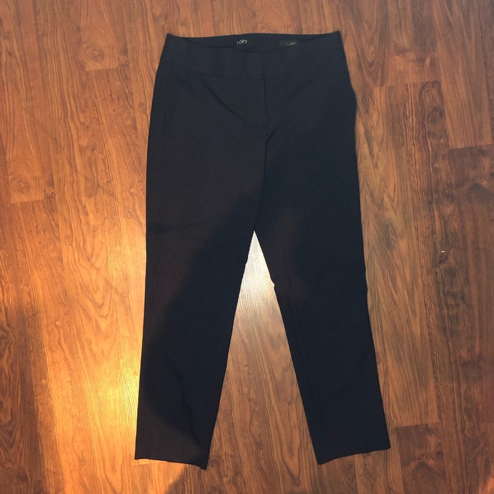 Loft straight leg pants, brown on black grid pattern, size 2